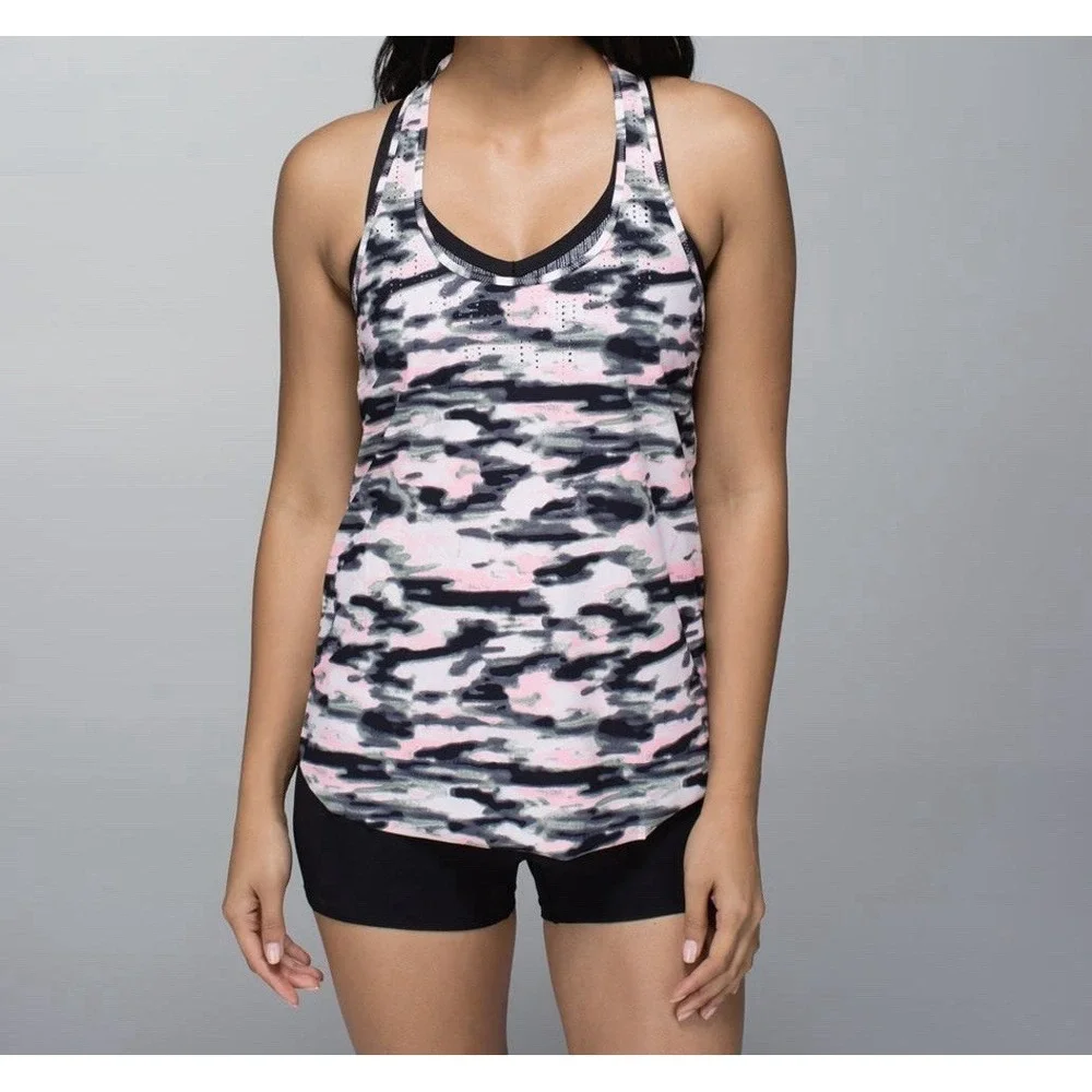 Lululemon Water Bound Singlet Wamo Camo Barely Pink‎ Women's Size 12